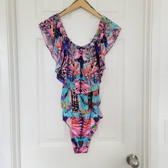 NWT Desigual Multicolor Abstract Boatneck Geomatric Bodysuit Size M - Picture 2 of 5